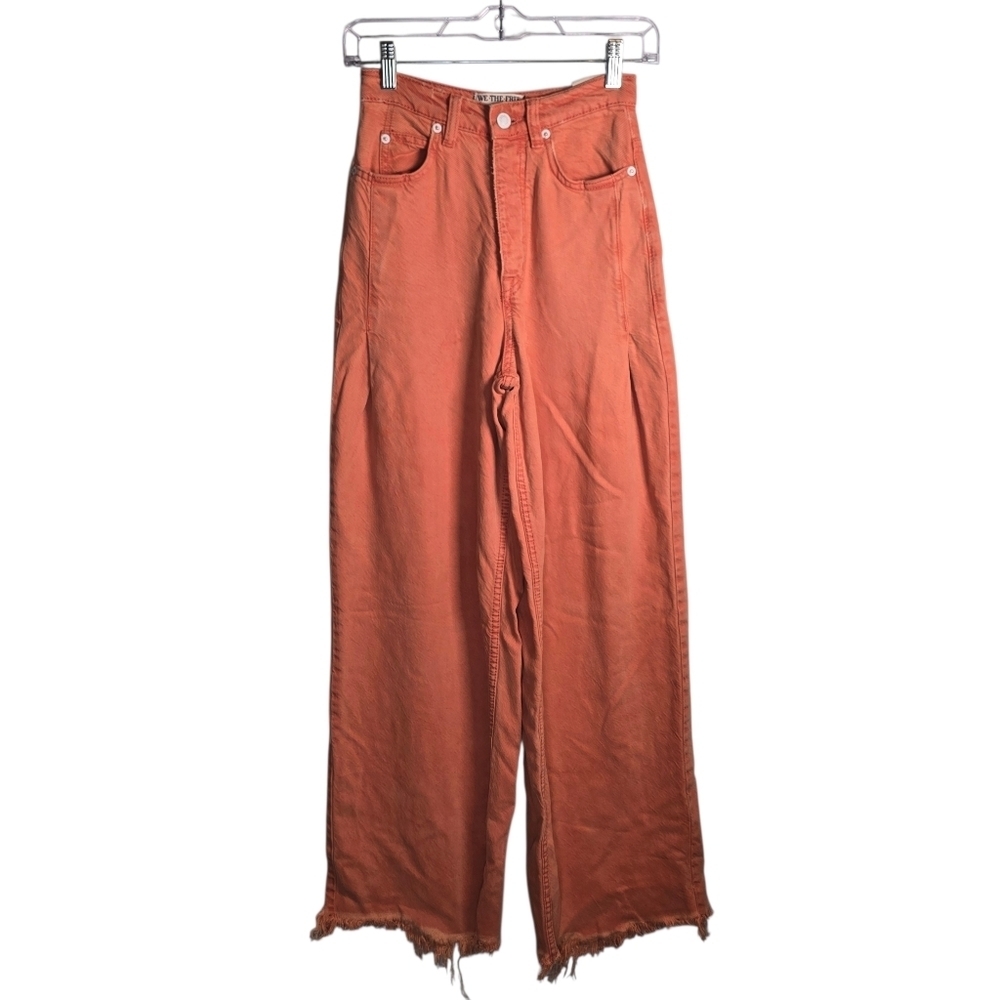 NWT Free People We The Free High Rise Wide Leg Raw Hem PantsOrange  ButtonFly 24